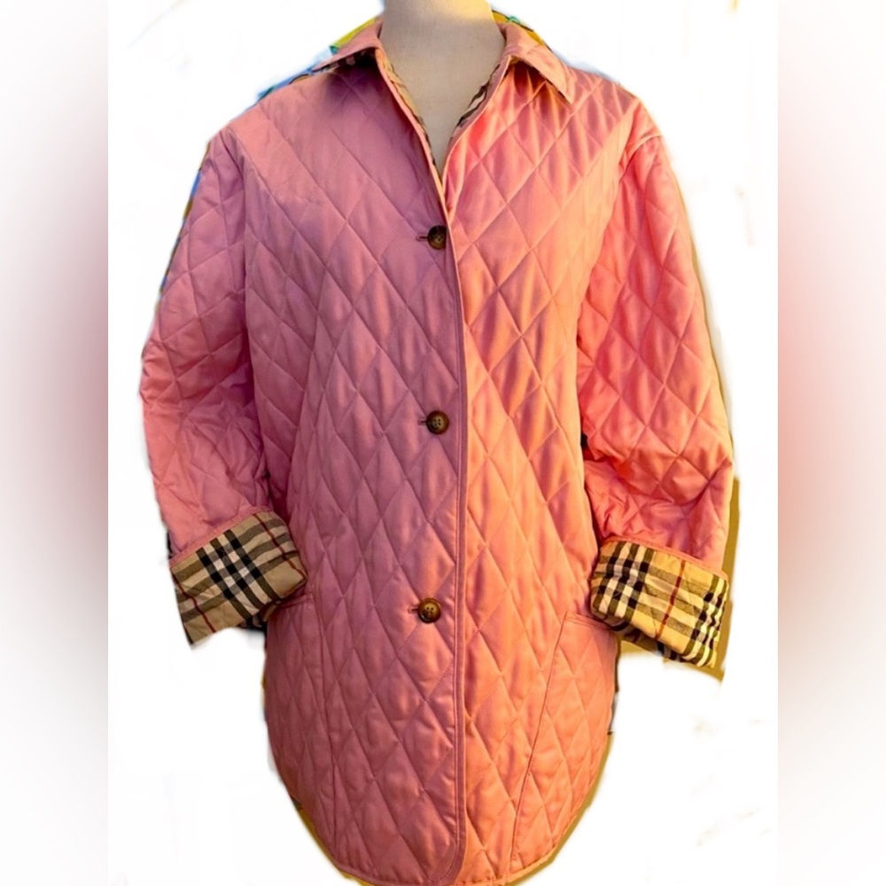 Burberry Pink Quilted Jacket Nova Check Lining Women’s Large